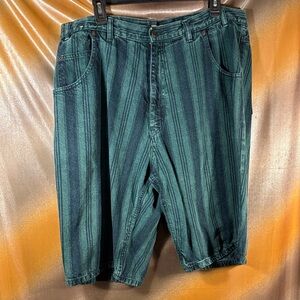 Vintage 9”’s Roglin Green and blue striped 36” waist Denim Jeans box S